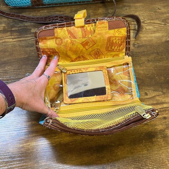 Samantha Brown Blue Croc Embossed Accents Tote Travel Bag Carry On Purse Handbag - Picture 3 of 16